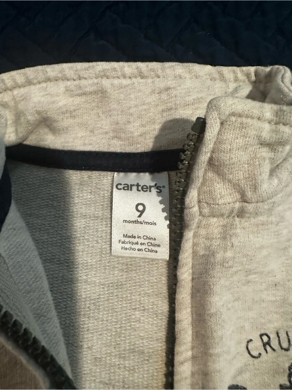 Cruise Captain Zip-Up Sweater Jacket Light Grey size 9 Months Cotton Carter’s